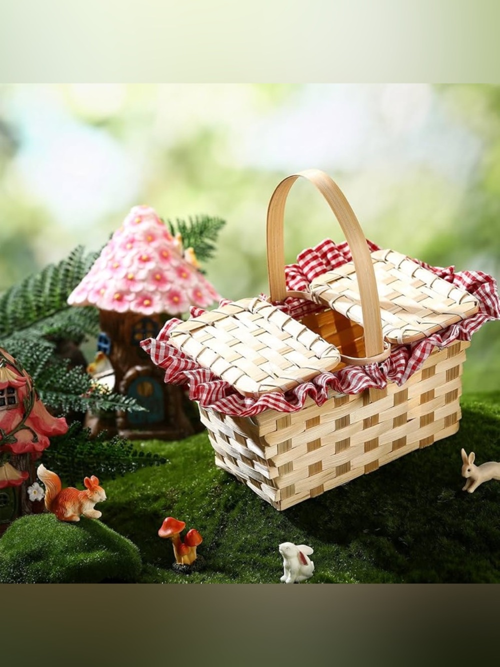 Teenyyou Mini Picnic Basket, Costume Accessory, Small Gingham Picnic Hamper
